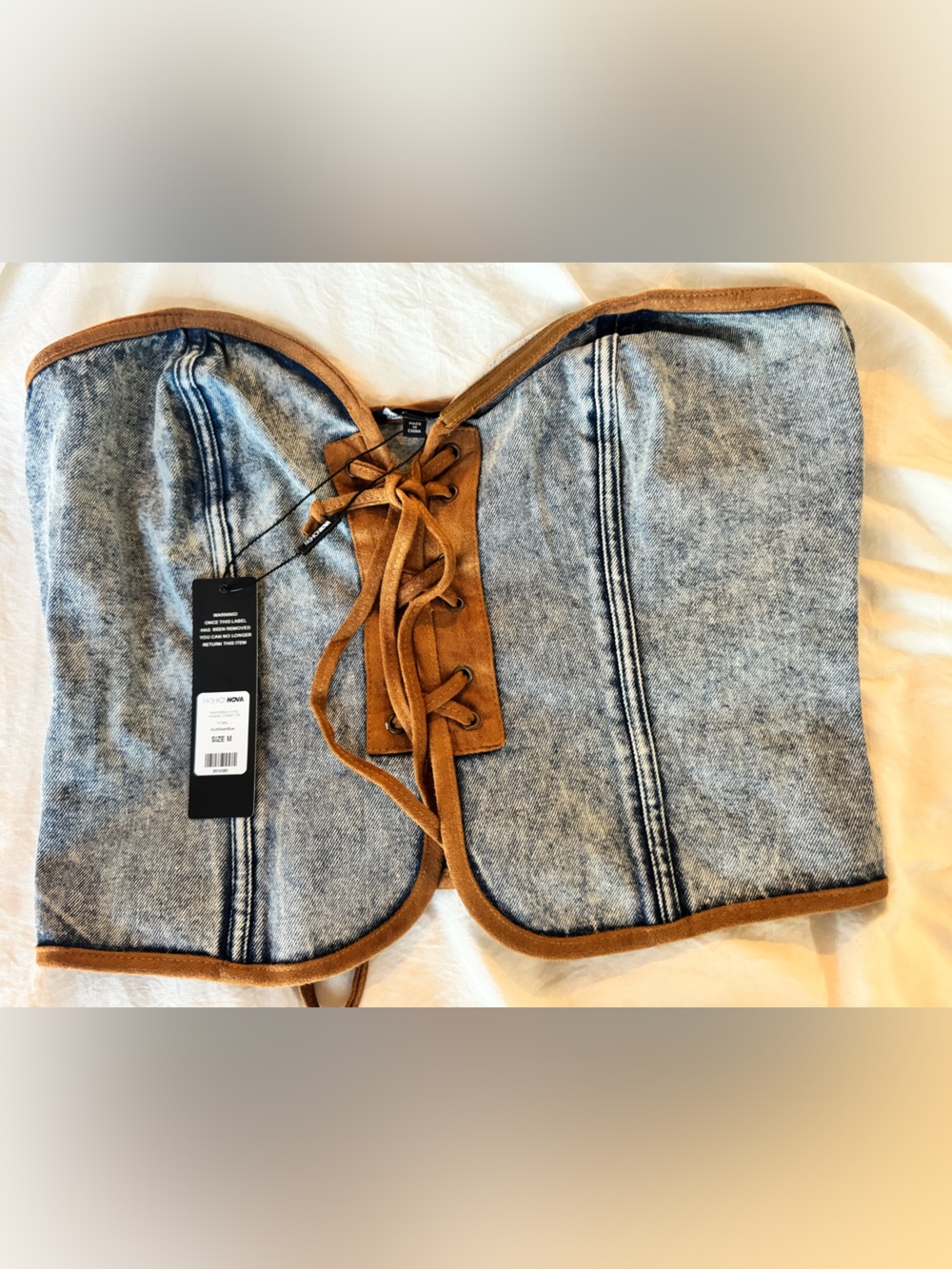Denim and brown corset